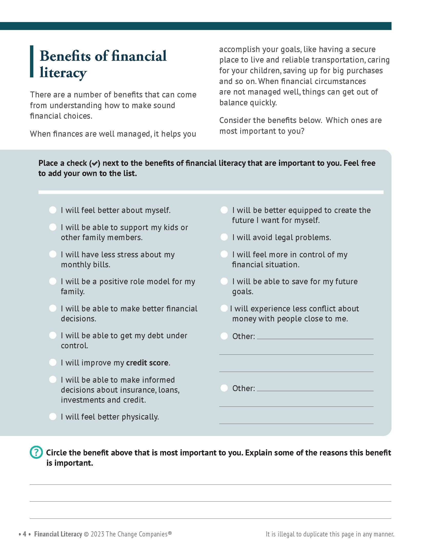 Financial Literacy Journal The Change Companies